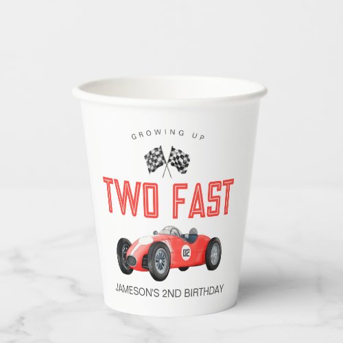 Red Race Car Two Fast 2nd birthday party Paper Cups