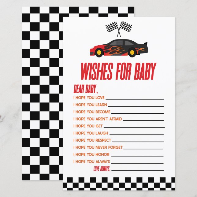 Red Race Car Wishes For Baby Shower Game (Front/Back)