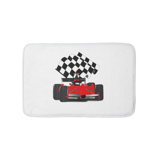 Red Race Car with Checkered Flag Bath Mat (Front)