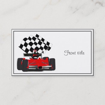Red Race Car With Checkered Flag Business Card by gravityx9 at Zazzle