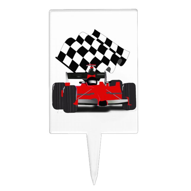 Red Race Car with Checkered Flag Cake Topper (Front)