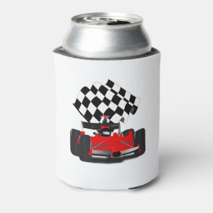 Red Race Car with Checkered Flag Can Cooler