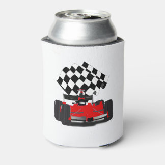 Red Race Car with Checkered Flag Can Cooler
