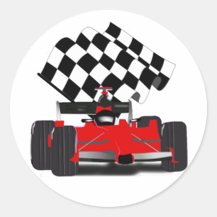 Red Race Car with Checkered Flag Classic Round Sticker