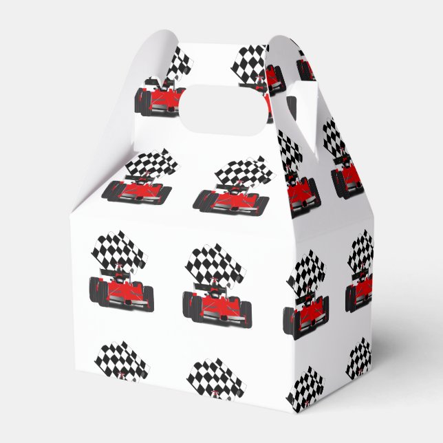 Red Race Car with Checkered Flag Favor Boxes (Back Side)