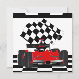 Red Race Car with Checkered Flag Invitation
