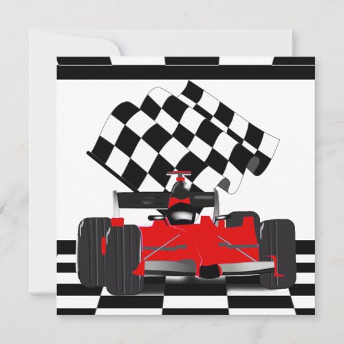 Red Race Car with Checkered Flag Invite