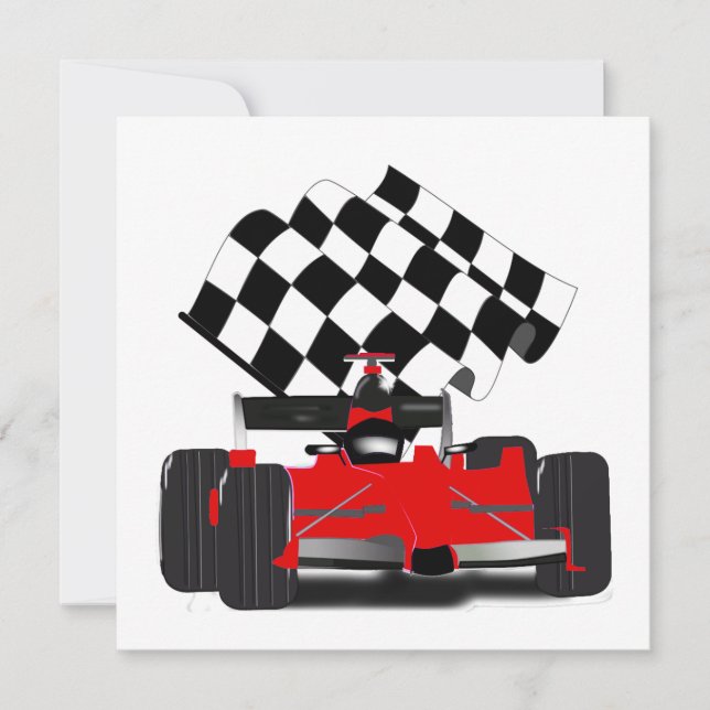 Red Race Car with Checkered Flag Invitation (Front)
