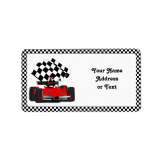 Red Race Car with Checkered Flag Label