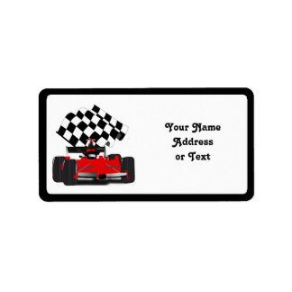 Red Race Car with Checkered Flag Label