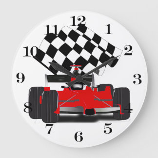 Red Race Car with Checkered Flag Large Clock