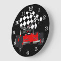 Red Race Car with Checkered Flag Large Clock | Zazzle