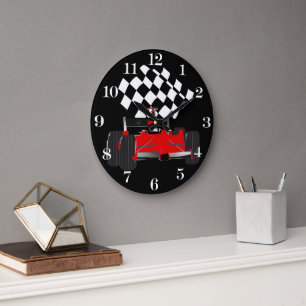 Red Race Car with Checkered Flag Large Clock
