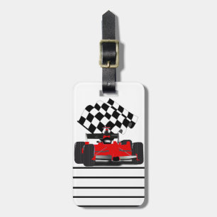 Red Race Car with Checkered Flag Luggage Tag