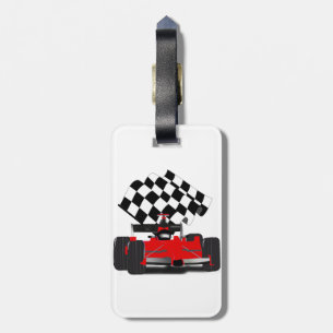 Red Race Car with Checkered Flag Luggage Tag