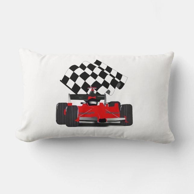 Red Race Car with Checkered Flag Lumbar Pillow (Front)
