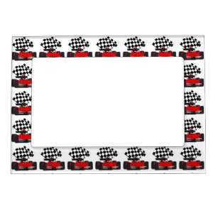 Red Race Car with Checkered Flag Magnetic Frame