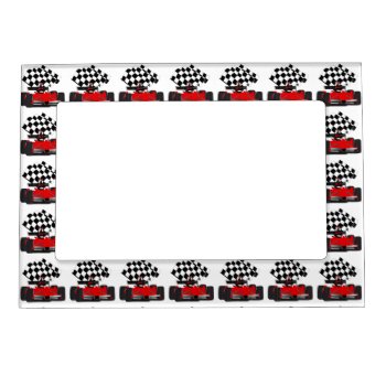 Red Race Car With Checkered Flag Magnetic Frame by gravityx9 at Zazzle
