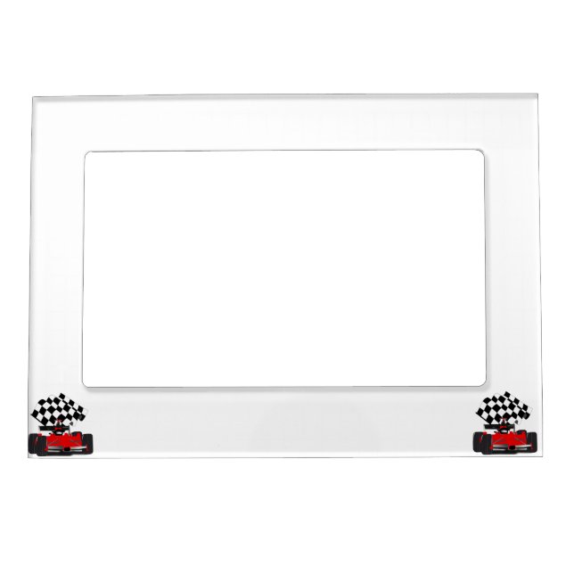 Red Race Car with Checkered Flag Magnetic Photo Frame (Front)