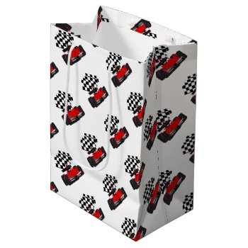 Red Race Car With Checkered Flag Medium Gift Bag by gravityx9 at Zazzle