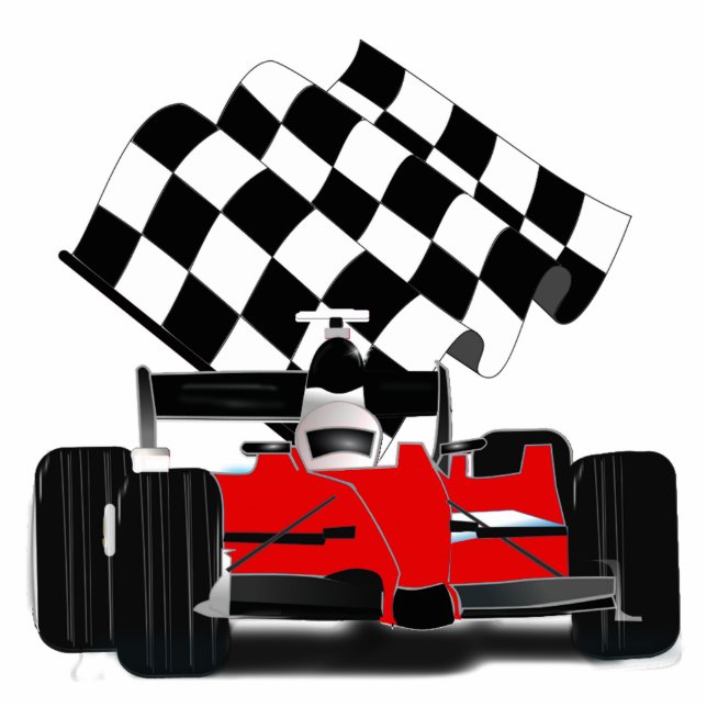 Red Race Car with Checkered Flag Ornament (Front)