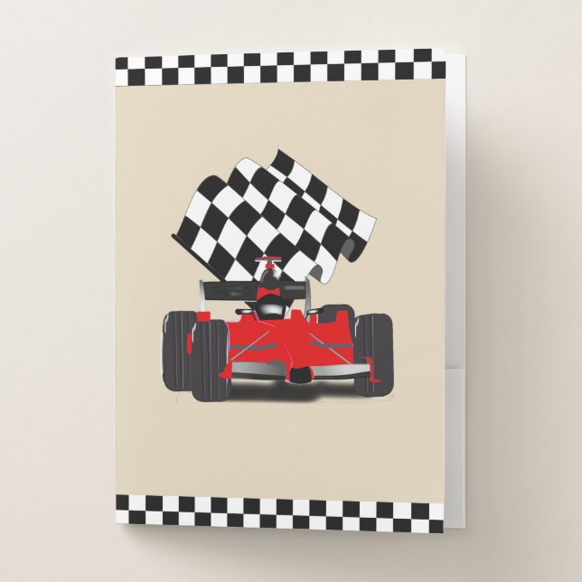 Red Race Car With Checkered Flag Pocket Folder (Front)