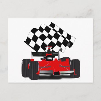 Red Race Car With Checkered Flag Postcard by gravityx9 at Zazzle