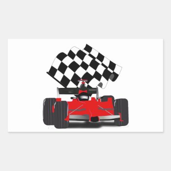 Red Race Car With Checkered Flag Rectangular Sticker by gravityx9 at Zazzle