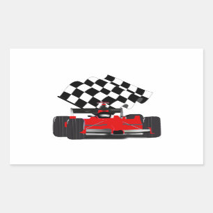 Red Race Car with Checkered Flag Rectangular Sticker