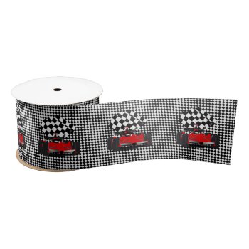 Red Race Car With Checkered Flag Satin Ribbon by gravityx9 at Zazzle