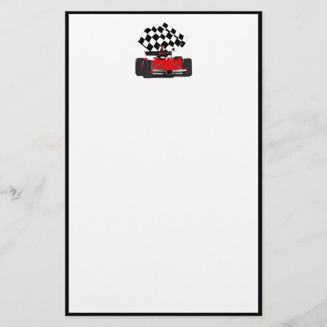 Red Race Car with Checkered Flag Stationery (Front)