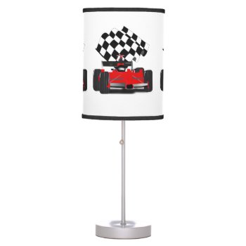 Red Race Car With Checkered Flag Table Lamp by gravityx9 at Zazzle