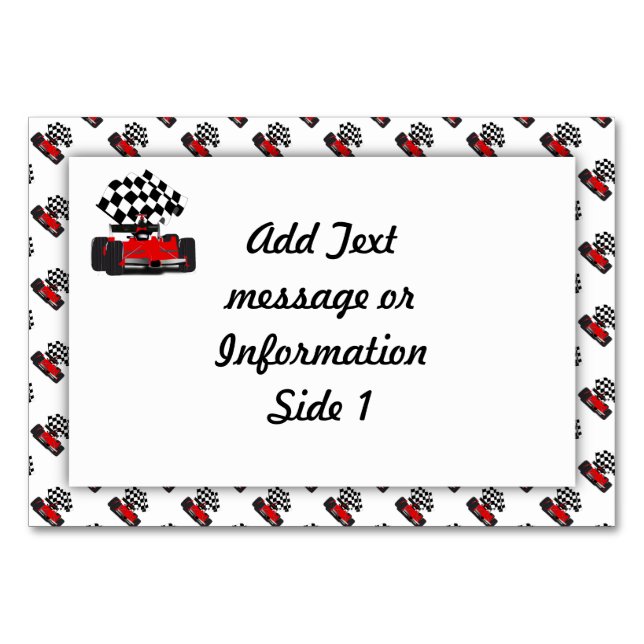 Red Race Car with Checkered Flag Table Number (Front)
