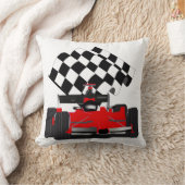 Red Race Car with Checkered Flag Throw Pillow (Blanket)