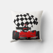Red Race Car with Checkered Flag Throw Pillow (Back)