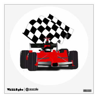Red Race Car with Checkered Flag Wall Decal