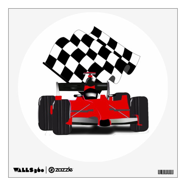 Red Race Car with Checkered Flag Wall Decal (Front)