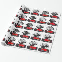 Red Race Car with Checkered Flag Wrapping Paper