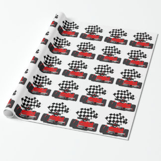 Red Race Car with Checkered Flag Wrapping Paper