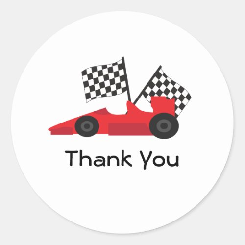 Red Race car with Checkered Flags Classic Round Sticker