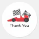 Red Race car with Checkered Flags Classic Round Sticker | Zazzle