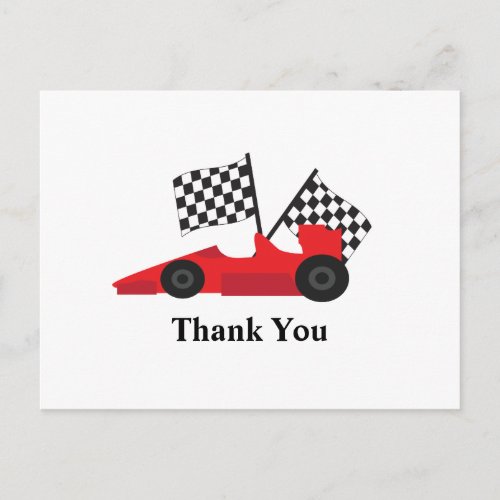 Red Race car with Checkered Flags Postcard