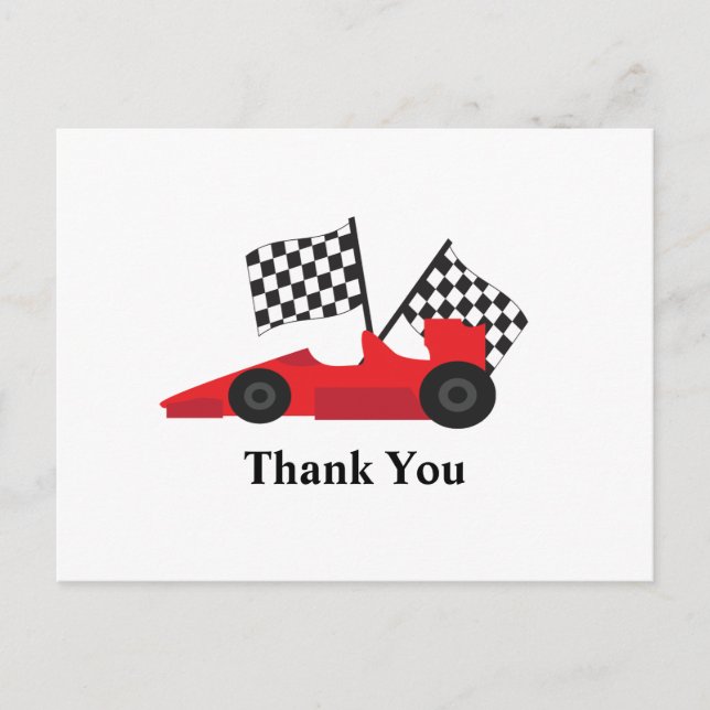 Red Race car with Checkered Flags Postcard (Front)