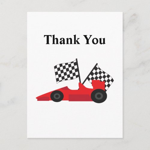 Red Race car with Checkered Flags Postcard