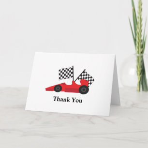 Red Race car with Checkered Flags Thank You Card