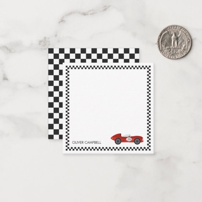 Red race card boys kids personalized (Front/Back In Situ)