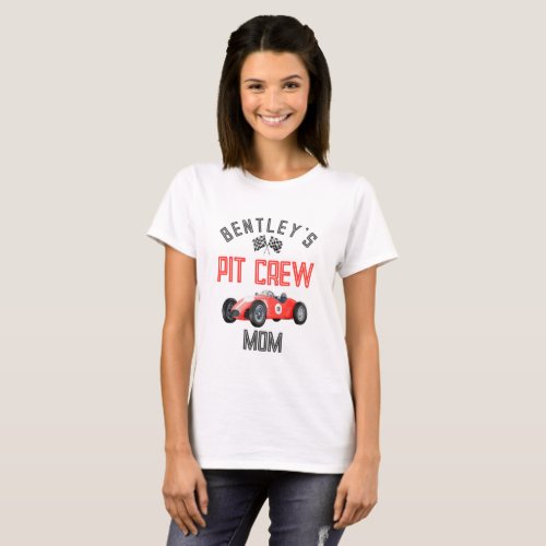 Red Race Pit Crew Mom Birthday Shirt