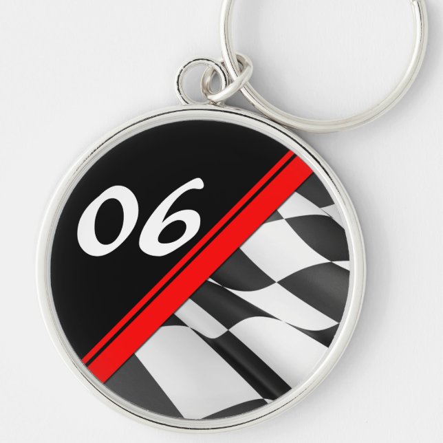 Red Race Stripe Checkered Flag Number Keychain (Front)