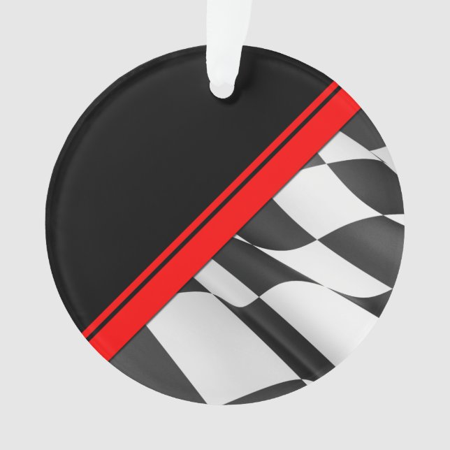 Red Race Stripe Checkered Flag Ornament (Front)