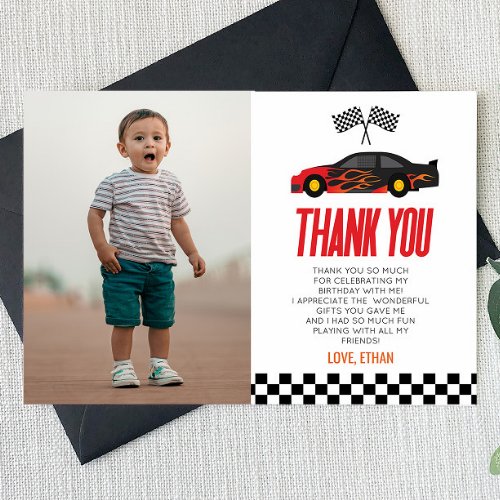 Red Racecar Race Car Custom Photo Birthday Party Thank You Card